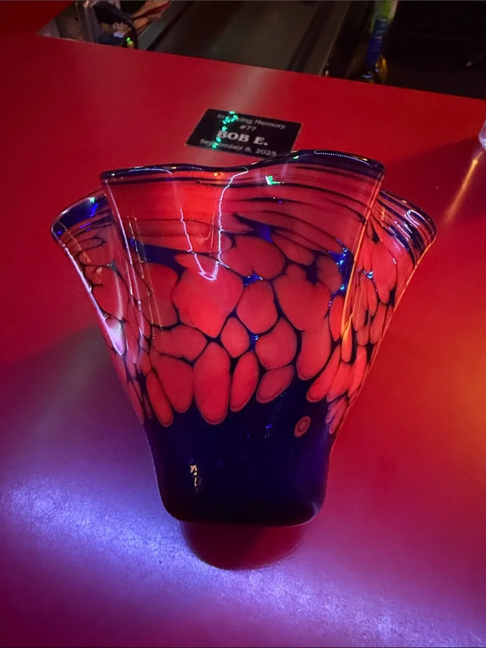 Handblown Art Glass Vase in Red and Blue - Somewhere 2012